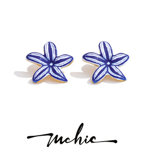 Mchic 5897 Exquisite <strong>Blue</strong> White Striped Stainless Steel <strong>Earrings</strong> Enamel 18K Gold Plated Metal Ear <strong>Stud</strong> <strong>Earrings</strong> - Product Image 1