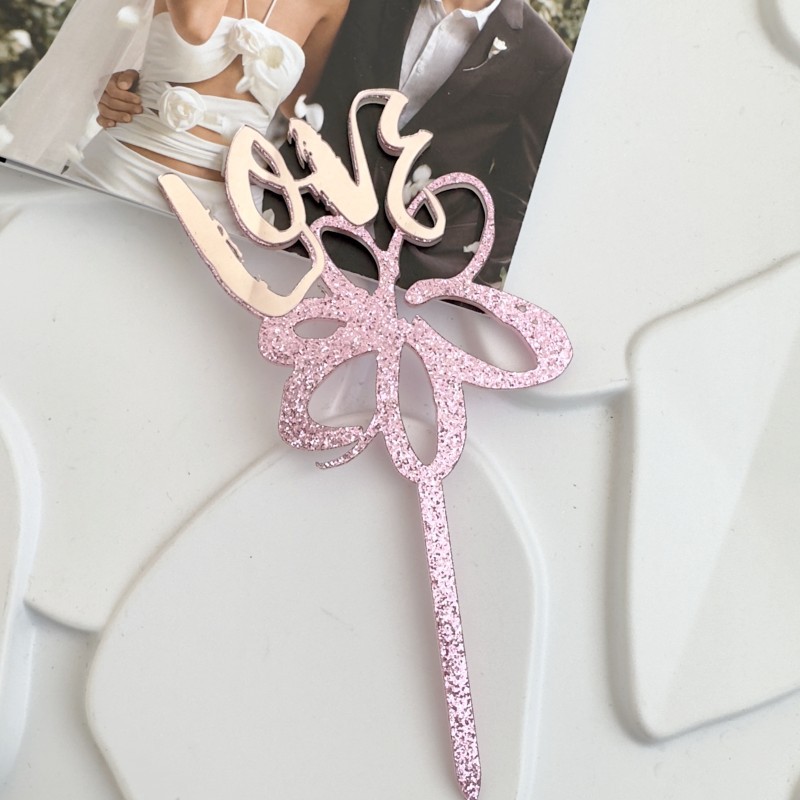 Amour fleur paillettes or rose