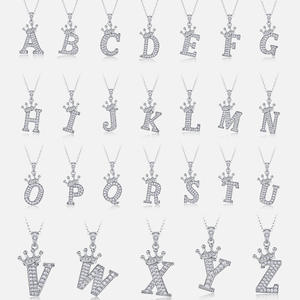 26 collar de letras en inglés para <span class=keywords><strong>mujer</strong></span>, cadena de moissanita de <span class=keywords><strong>moda</strong></span> de plata 925, cadena de clavícula transfronteriza, cadena Popular para <span class=keywords><strong>mujer</strong></span> - Product Image 1