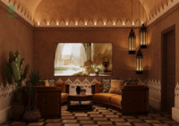 Solution clé en main pour l'aménagement intérieur d'un restaurant méditerranéen tropical Wabi Sabi pour hôtel de villégiature de luxe
