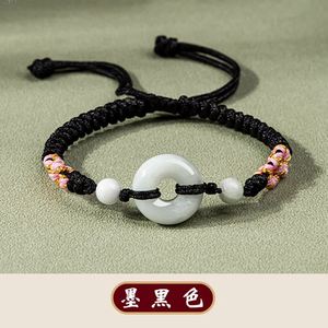 Bracelet en jadeite tressé à la main avec breloque donut en jadeite, style chinois, pour femme - Product Image 2