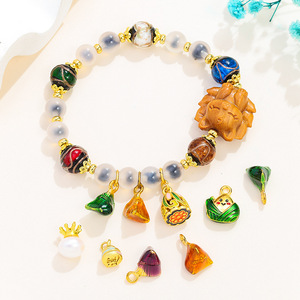 Bracelet en perles de jade de style chinois traditionnel avec pendentif boulette de riz du Festival du Bateau du Dragon, accessoire de bijoux DIY unisexe - Product Image 5