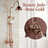Ensemble de douche antique en cuivre européen Golden Shower avec finition polie brossée, robinet chaud/froid et finition plaquée or