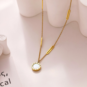 Collar XIXI con Colgante de Acero Inoxidable Chapado <span class=keywords><strong>en</strong></span> Oro de 18k y Doble Cara con Números <span class=keywords><strong>Romanos</strong></span> y Carcasa Acrílica Blanca, Joyería de Moda para Mujer - Product Image 3