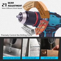 Perceuse électrique sans fil professionnelle 21V à couple de précision, mandrin auto-serrant 13mm, pour assemblage de meubles et travail du bois