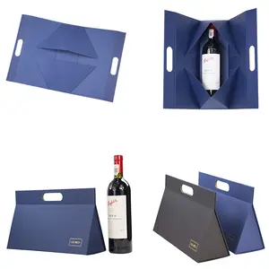 Kotak pengiriman anggur portabel kotak hadiah lipat magnetik kotak kertas kemasan untuk botol anggur wiski
