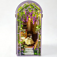 Kit de maison miniature DIY Minihaven 3D Book Nook Jardin de glycine violette Insert de étagère en bois Jouet Cadeau