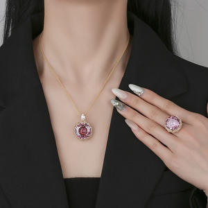 XILIANGFEIZI Perhiasan Baru yang Populer Set Kalung Liontin Emas Mewah Berlapis Emas dengan Cincin 18-16m - Product Image 4