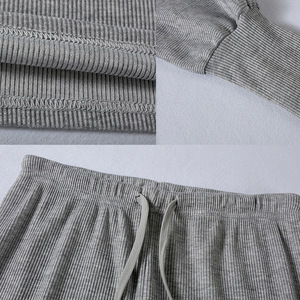 Costume de sport décontracté pour femmes haut pull solide à épaules dénudées avec pantalon long vêtements de sport en tricot qui frappe la longueur de la <span class=keywords><strong>cheville</strong></span> - Product Image 3