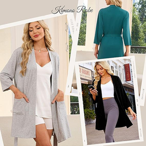 Vestaglie da Sposa e Damigella con Bordo in Pizzo per Donne, Vestaglie Simil-Seta per Feste Nuziali, Kimono in Raso Ricamato - Product Image 4