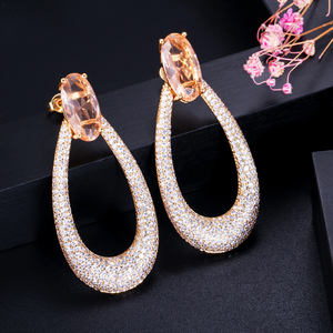 Boucles d'oreilles en <span class=keywords><strong>pierre</strong></span> de Zircon cubique, couleur or jaune, Micro pavé, grandes boucles d'oreilles rondes pour femmes, fiançailles, mariage, fête, bijoux - Product Image 4