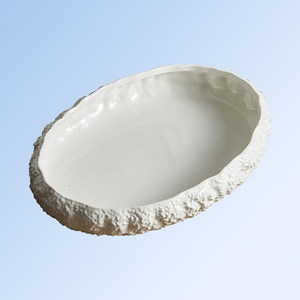 Nueva creatividad, plato de cena de cerámica blanca ovalada, <span class=keywords><strong>platos</strong></span> fríos con borde de <span class=keywords><strong>roca</strong></span>, <span class=keywords><strong>platos</strong></span> para servir ensaladas profundas, <span class=keywords><strong>platos</strong></span> de pescado para restaurante - Product Image 3