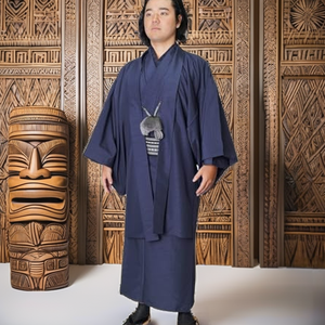 Custom <b>Men's</b> Half Sleeve Long Maxi <b>Kimono</b> Polyester Polynesian Tribal Pleated Large Size Easter Island O-neck - Product Image 2