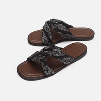 Sandales plates décontractées pour femmes, style bohème, à bout ouvert, en tissu torsadé Paisley, pour l'extérieur et la plage, fabrication directe OEM ODM 2026