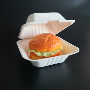 Recycleerbare, biologisch afbreekbare suikerriet wegwerpverpakkingen van papierpulp voor hamburgers & noedels, 5 inch & 6 inch, magnetronbestendig, waterdicht - Product Image 2