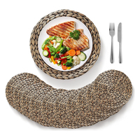 Ensemble de dessous-de-plat et sous-verres ronds en rotin tressé à la main, en jute et en jacinthe d'eau, style vintage, pour la salle à manger et les boissons
