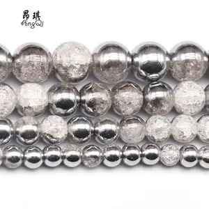 用于珠宝制作的高品质圆形镀银彩色雪裂玻璃水晶散珠