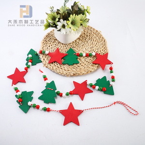 Ghirlanda di perline <span class=keywords><strong>in</strong></span> <span class=keywords><strong>legno</strong></span> a 3 tonalità da 190 cm (6 piedi) con stella rossa fustellata e ciondolo. Albero di Natale per Decorazioni Domestiche Ornamenti da Appendere a Parete - Product Image 2