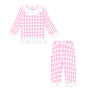 <span class=keywords><strong>Pigiama</strong></span> <span class=keywords><strong>a</strong></span> <span class=keywords><strong>quadri</strong></span> rosa per neonati con collo bianco 2 pjs manica lunga autunno pigiami per bambini - Product Image 2
