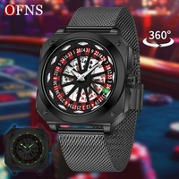 Montre à quartz pour homme Oufans, best-seller, inspirée du poker, cadran 3D ajouré, aiguilles lumineuses, acrylique, résistance à l'eau 30M