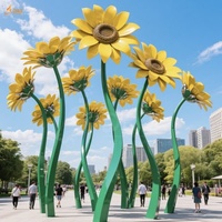 Personnalisé Extérieur Carré Jardin Moderne Métal Plante Statue Géante En Acier Inoxydable Peinture En Aérosol Tournesol Sculpture pour la Décoration Publique