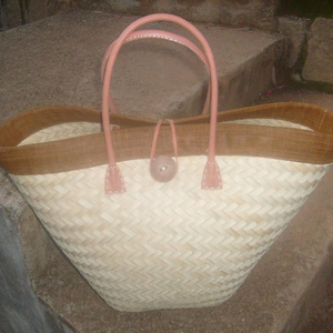 Tự nhiên satrana rơm da túi xách với nút gỗ da dài xử lý Raffia túi và cạnh-Thiết kế dây đeo kép - Product Image 2