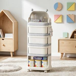 Rak Penyimpanan Plastik Modern 5 Tingkat dengan Laci dan Roda, Rak Organizer PP untuk Kamar Bayi, Mainan Anak, Kamar Tidur, Rumah - Product Image 6