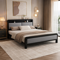 Lit double (matrimonial) en fer réglable et durable OEM, cadre en acier au carbone épaissi et renforcé, lit simple en métal de 1,5 m, style hôtel moderne