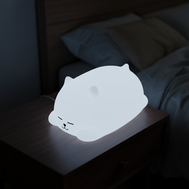 Kids LED Night Light Cat-Shaped Soft Silicone Warm White USB Rechargeable Kid's Sleeping Lamp with RGB Light