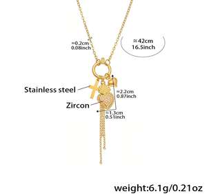 Модные украшения: колье из нержавеющей стали с покрытием из 18-каратного золота, с подвесками в виде короны, креста и сердца, инкрустированными цирконами 5А, с застежкой-карабином. - Product Image 6