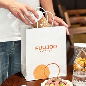 Custom <b>White</b> Cardboard Kraft Handles Eco-Friendly Disposable Biodegradable Recyclable Takeaway <b>Paper</b> <b>Bags</b> for Coffee - Product Image 6