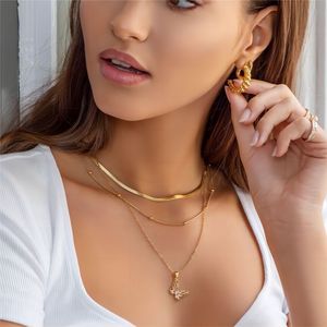 Collar de Doble Capa de Acero Inoxidable para Mujer, Chapado en Oro de 18k, Diseño Geométrico, Joyería de Regalo, Cadena de Aleación de Zinc TN3027 - Product Image 3