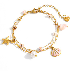 Stainless Steel <b>Bracelet</b> With Starfish <b>Shell</b> Charm 18k Gold Plated Ocean Theme Beach Jewelry - Product Image 5