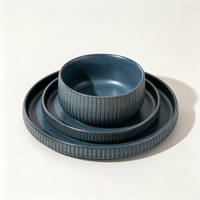 EKA Wholesale Europe Market Luxury 18Pcs Custom Reactive Glaze Plate and Bowl Restaurant Ceramic Stoneware Dinnerware Set