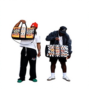 Sac de voyage de luxe personnalisé en cuir avec yeux de dessin animé et motif textuel, fermeture éclair, sac de week-end, doublure en polyester - Product Image 4
