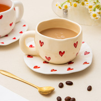Vente chaude Usine Peinture À La Main Tasse En Céramique Tasse À Café Ensemble Lumière De Luxe Irrégulier Ins Tasse À Café En Céramique Tasse À Thé Soucoupe