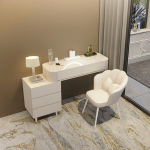 Juego de tocador blanco moderno, taburete con espejo LED iluminado, 3 cajones, tocador de maquillaje, muebles de baño para dormitorio montados en la pared - Product Image 2