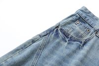 Shorts en jean délavé vintage pour homme, coupe droite, taille mi-haute, style décontracté urbain - Modèle haut de gamme, coupe couteau incurvée, sept pouces