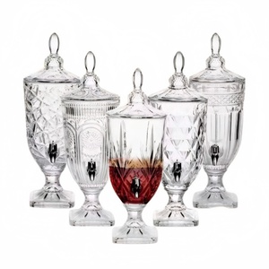 Large Glass Juice Dispenser Wholesale Clear Special Embossed Vintage Party Use Glass Buffet Beverage Dispenser with <b>Stand</b> Spigot - Product Image 1