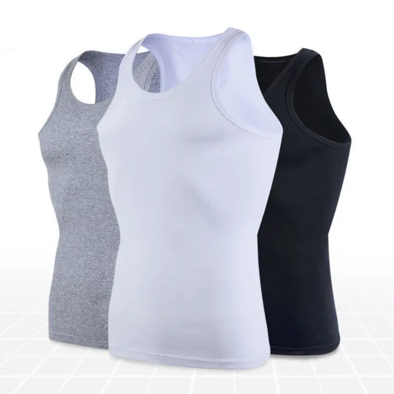 Vendas quentes com nervuras algodão respirável muscular fit longarina em branco fitness tank top para homens