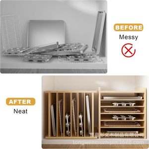 Estante de almacenamiento de cocina de madera con compartimentos para utensilios de repostería y ollas, organizador duradero de 6 niveles tipo vertical. - Product Image 1