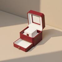 Boîte de rangement de bijoux de luxe rouge carrée en gros d'usine avec fermeture à charnière pour bagues, bracelets, colliers et petits accessoires, MOQ 100 pièces