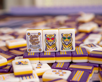Grosir Kustom 160pcs 3 Lapis Akrilik Ukiran Dalam Ramah Lingkungan Ungu Emas American Mahjong Tiger Tiles Matching Mat Set