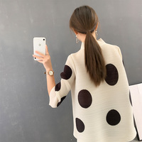 Chaqueta de Mujer con Estampado de Lunares, Talla Grande, Transpirable, Delgada, Ecológica, Informal, de Verano, con Cuello Alto y Pliegues, Estilo Cardigan