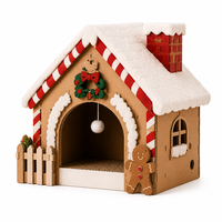 Maison pour chat en carton ondulé, griffoir en forme de maison en pain d'épices à languettes et fentes, 44 cm, pour intérieur