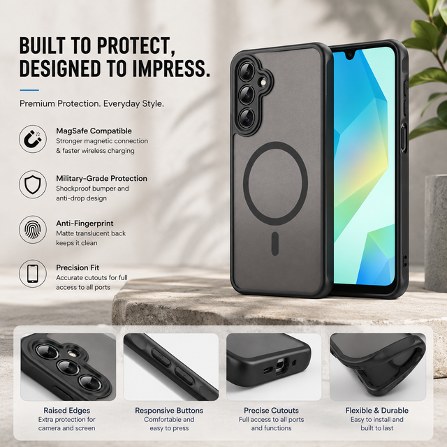 For Samsung Galaxy A27 A57 A37 Magnetic Phone Case, Slim Transparent Matte, Wireless Charging Fundas Carcasa