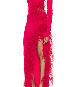 نمط شعبي أنيق بأكمام طويلة فستان سهرة بفتحة مع ريش خصر مفرغ - Product Image 5