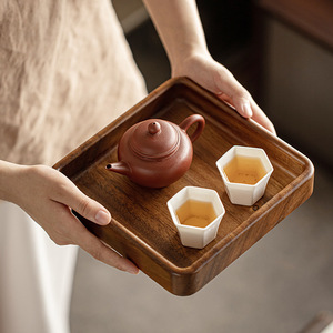 Square Walnut Wood Tea Tray With Teapot And Cups For Kung Fu Tea Serving And Fruit Display - Product Image 4