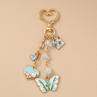 Nouveau porte-clés tendance en forme de cœur papillon, pendentif de sac à dos en forme de cœur pêche et papillon