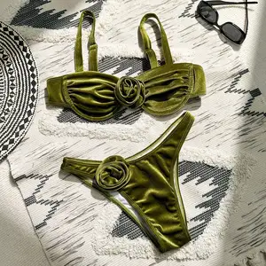 2024 New Arrival nhung beachwear đồ bơi Đồ bơi bơi tắm phù hợp với 2 mảnh chia Bikini phụ nữ